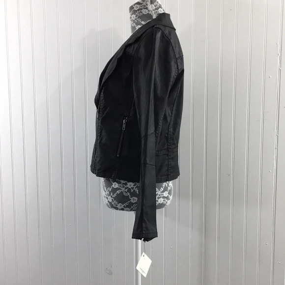 Halogen Black Front Zip‎ Cotton Biker Moto Jacket - Picture 5 of 14